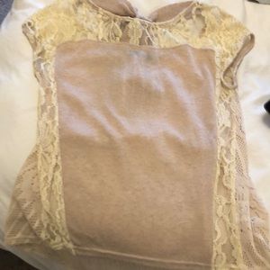 NWOT beautiful top! So much lace, longer in back with tie!